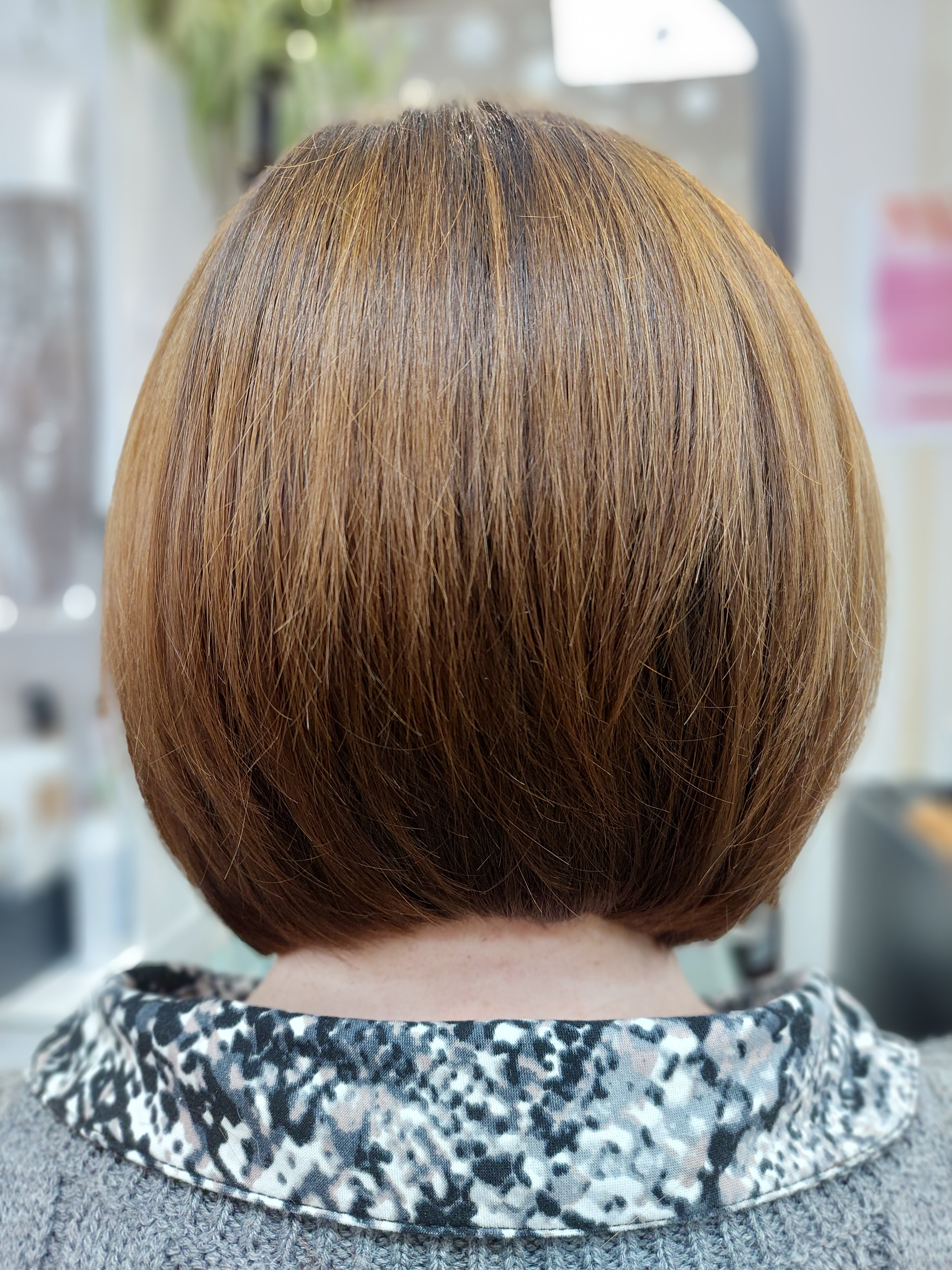 Tinted roots, cut and blow dry hair to shoulder